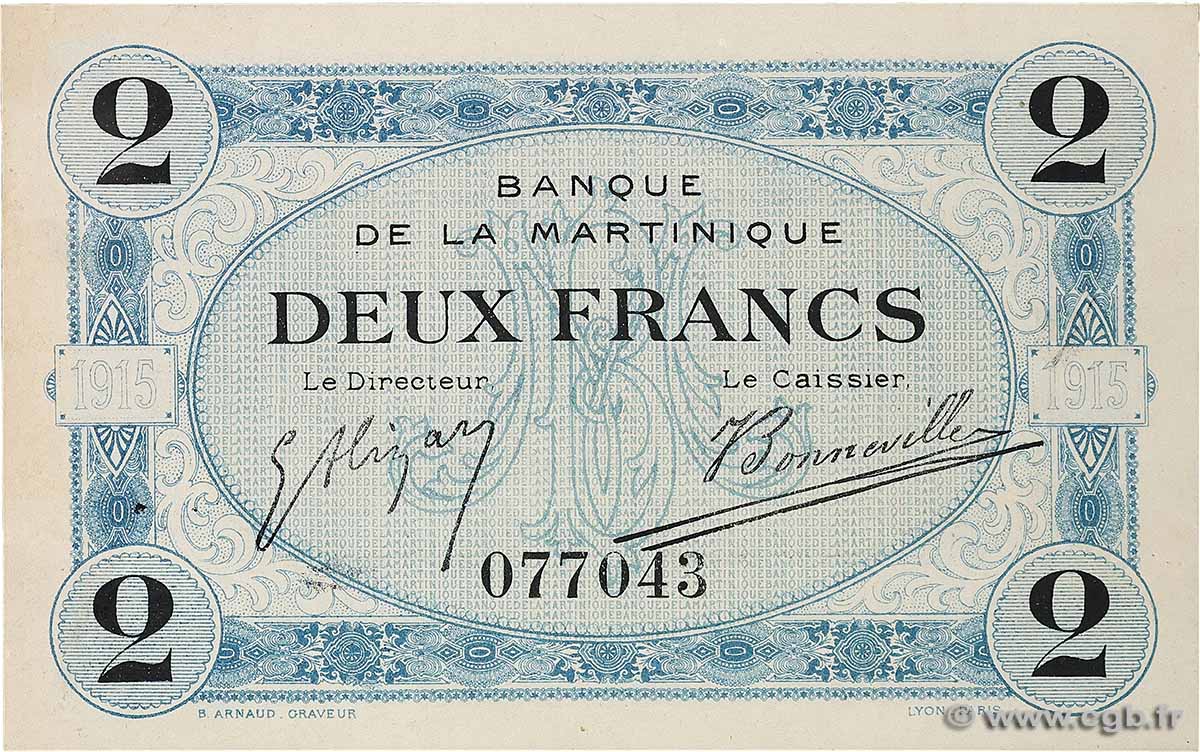 2 Francs MARTINIQUE 1915 P.11 AU
