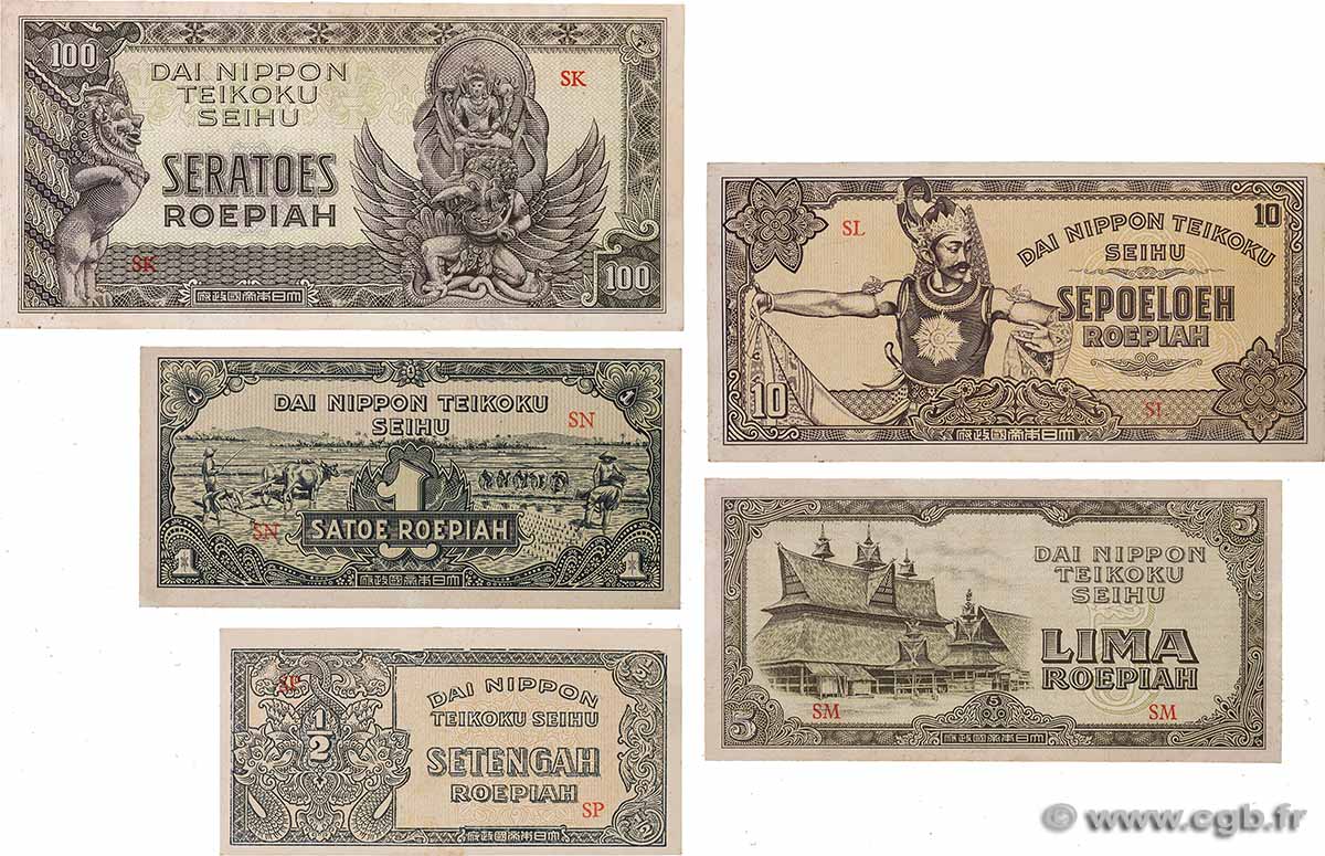 1/2 au 100 Roepiah Lot INDES NEERLANDAISES 1944 P.128 au P.132 SPL+