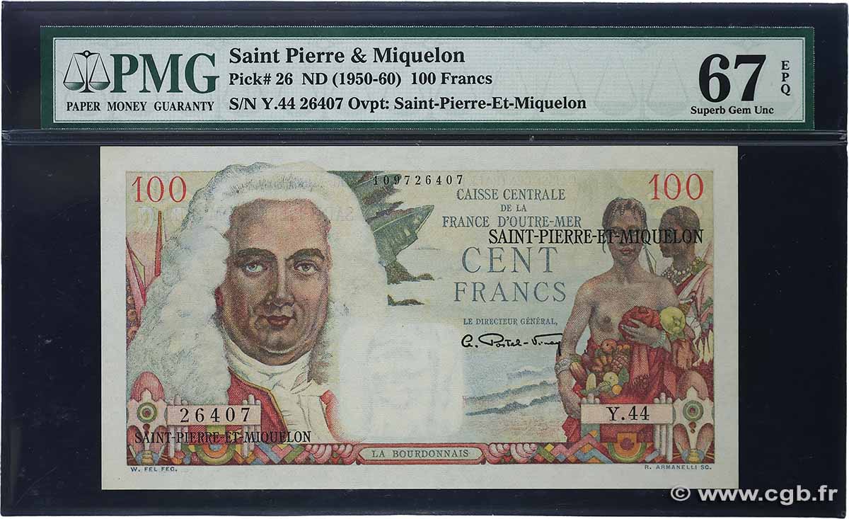 100 Francs La Bourdonnais SAINT PIERRE ET MIQUELON 1950 P.26 NEUF