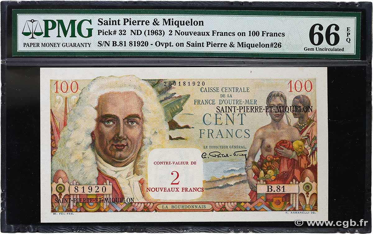 2 NF sur 100 Francs La Bourdonnais SAINT PIERRE AND MIQUELON 1960 P.32 UNC