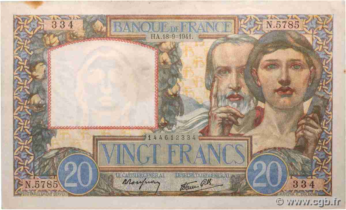 20 Francs TRAVAIL ET SCIENCE FRANCIA 1941 F.12.18 EBC+