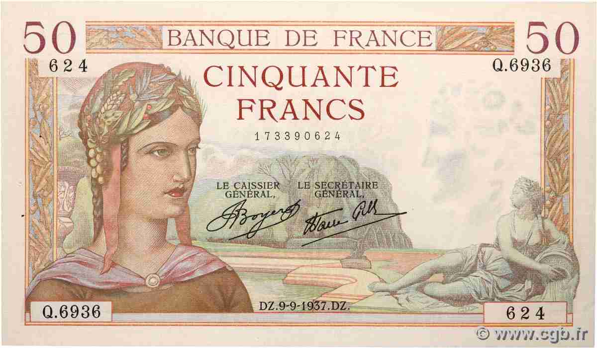 50 Francs CÉRÈS modifié FRANCIA 1937 F.18.03 MBC+