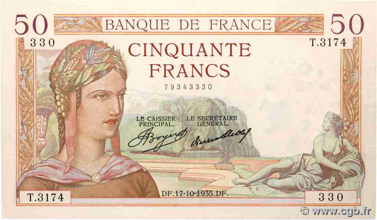 50 Francs CÉRÈS FRANCIA 1935 F.17.18 MBC+