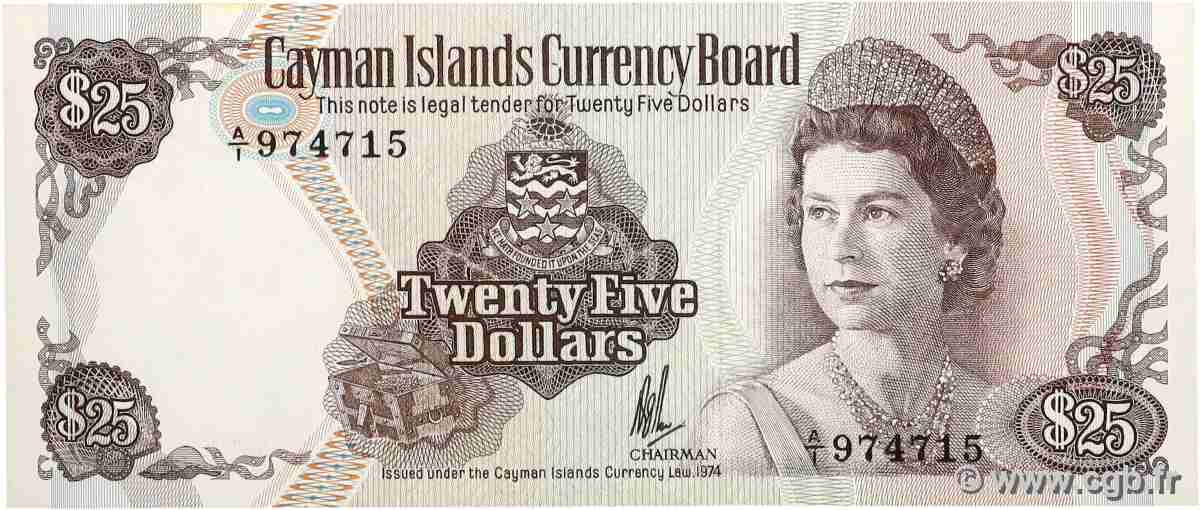 25 Dollars CAYMANS ISLANDS 1974 P.08a UNC-