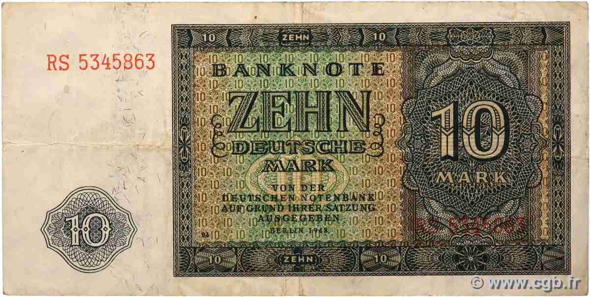 10 Deutsche Mark REPúBLICA DEMOCRáTICA ALEMANA 1948 P.12b BC+