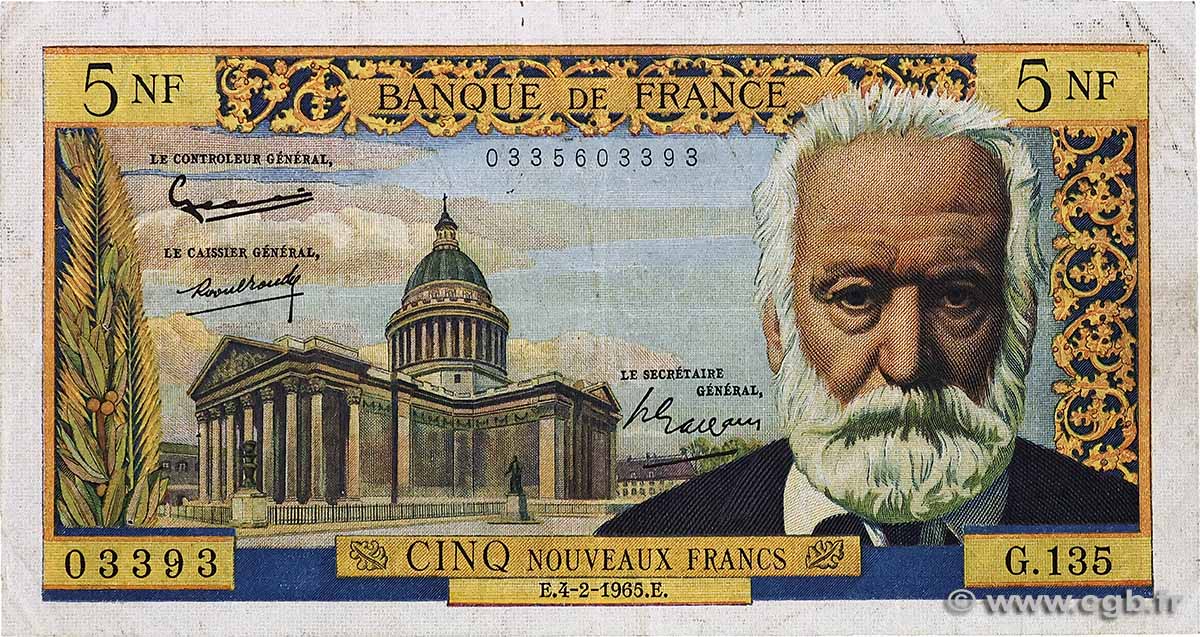 5 Nouveaux Francs VICTOR HUGO FRANCIA 1965 F.56.17 BC+