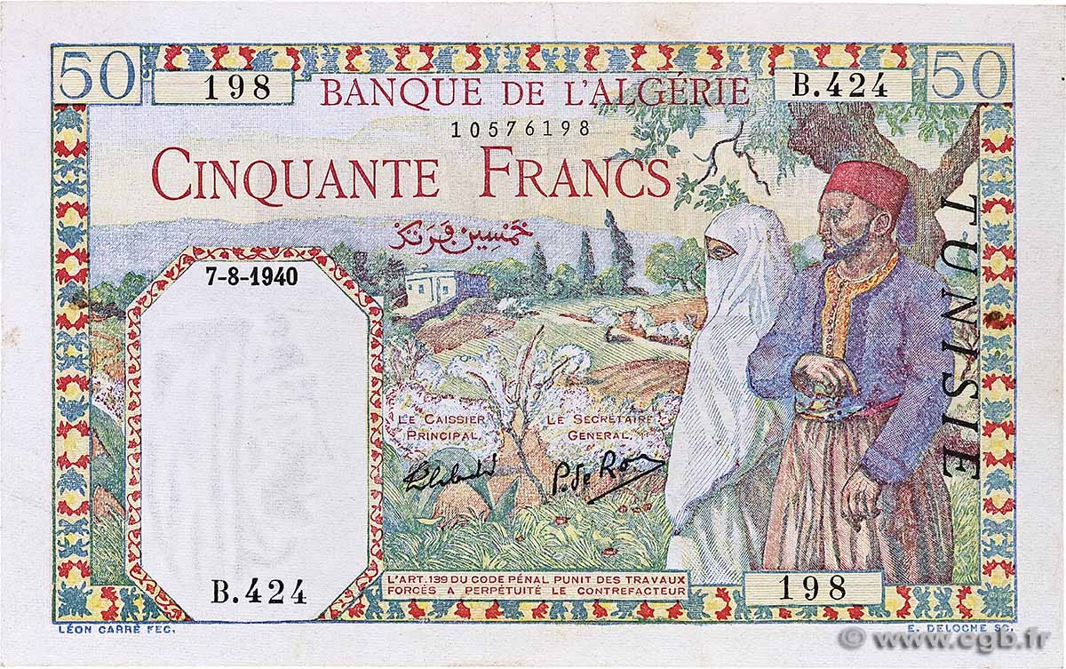 50 Francs TúNEZ 1940 P.12a MBC+