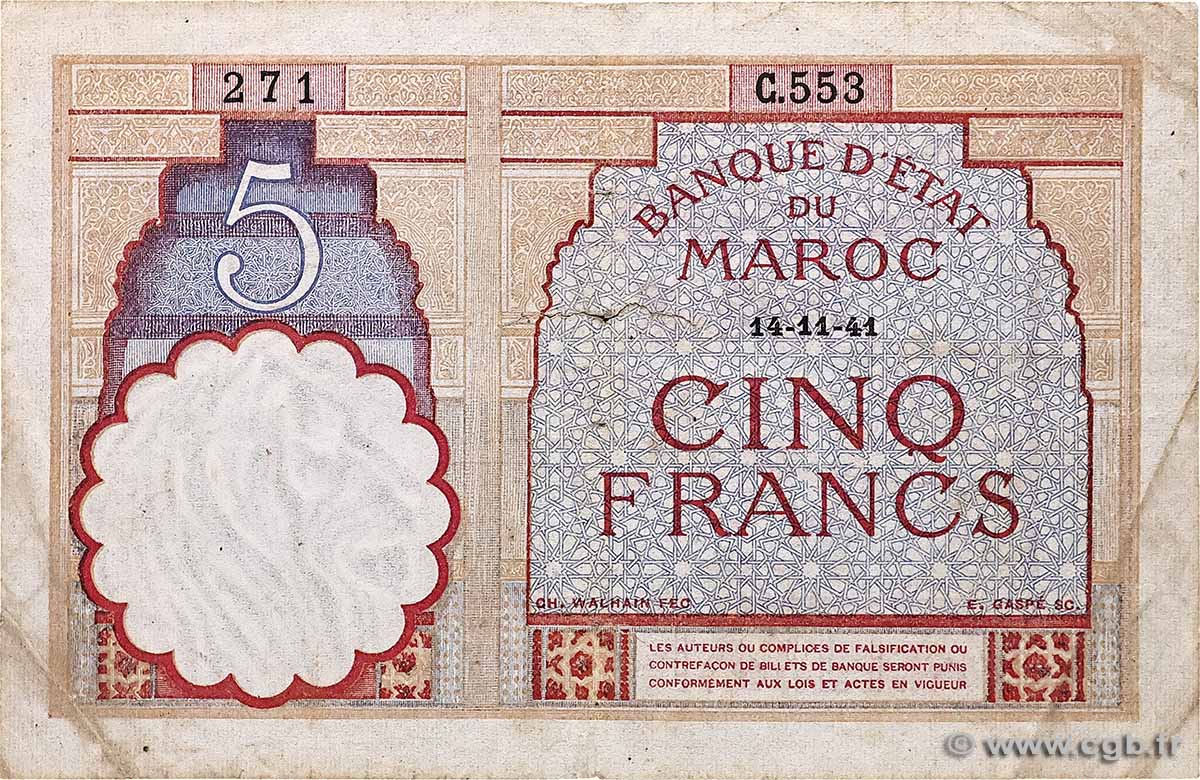 5 Francs MARUECOS 1941 P.23Ab BC