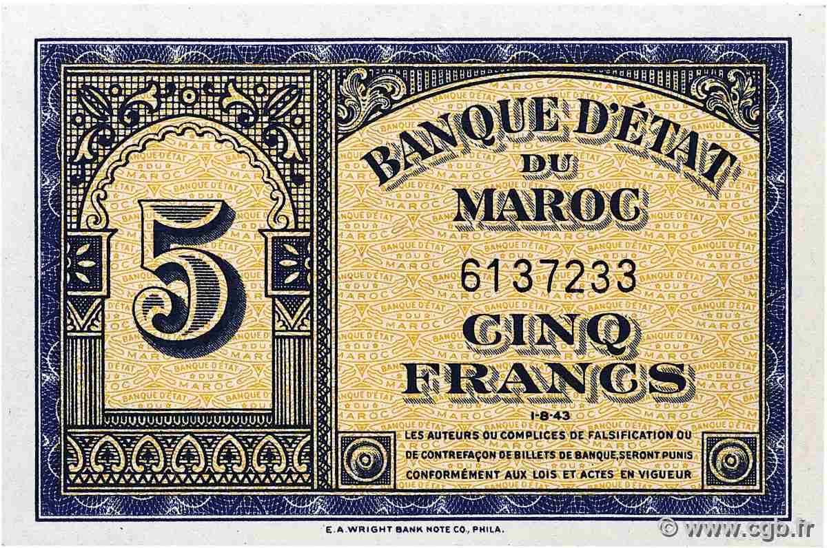 5 Francs MARUECOS 1943 P.24 SC