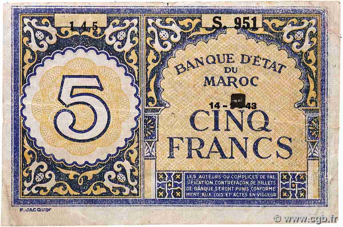 5 Francs MARUECOS 1943 P.33 BC