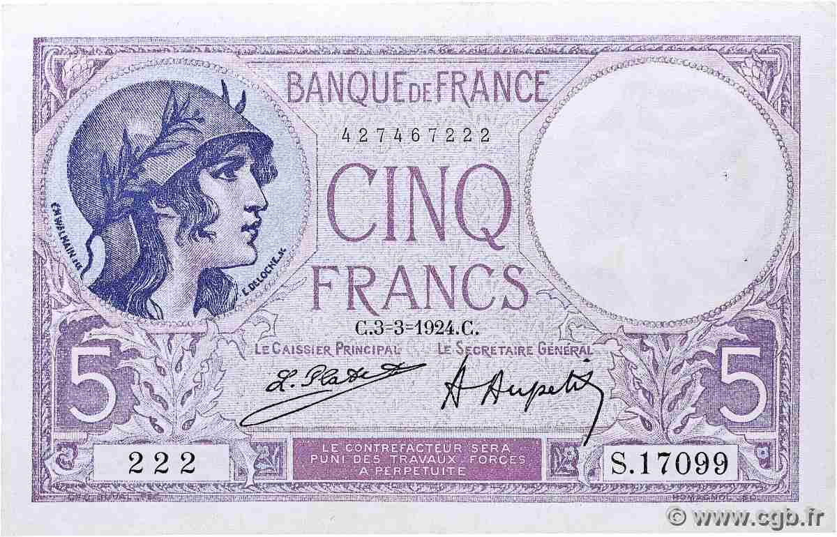 5 Francs FEMME CASQUÉE FRANCIA 1924 F.03.08 MBC