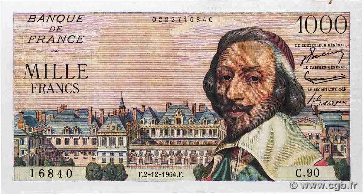 1000 Francs RICHELIEU FRANCIA 1954 F.42.09 EBC+