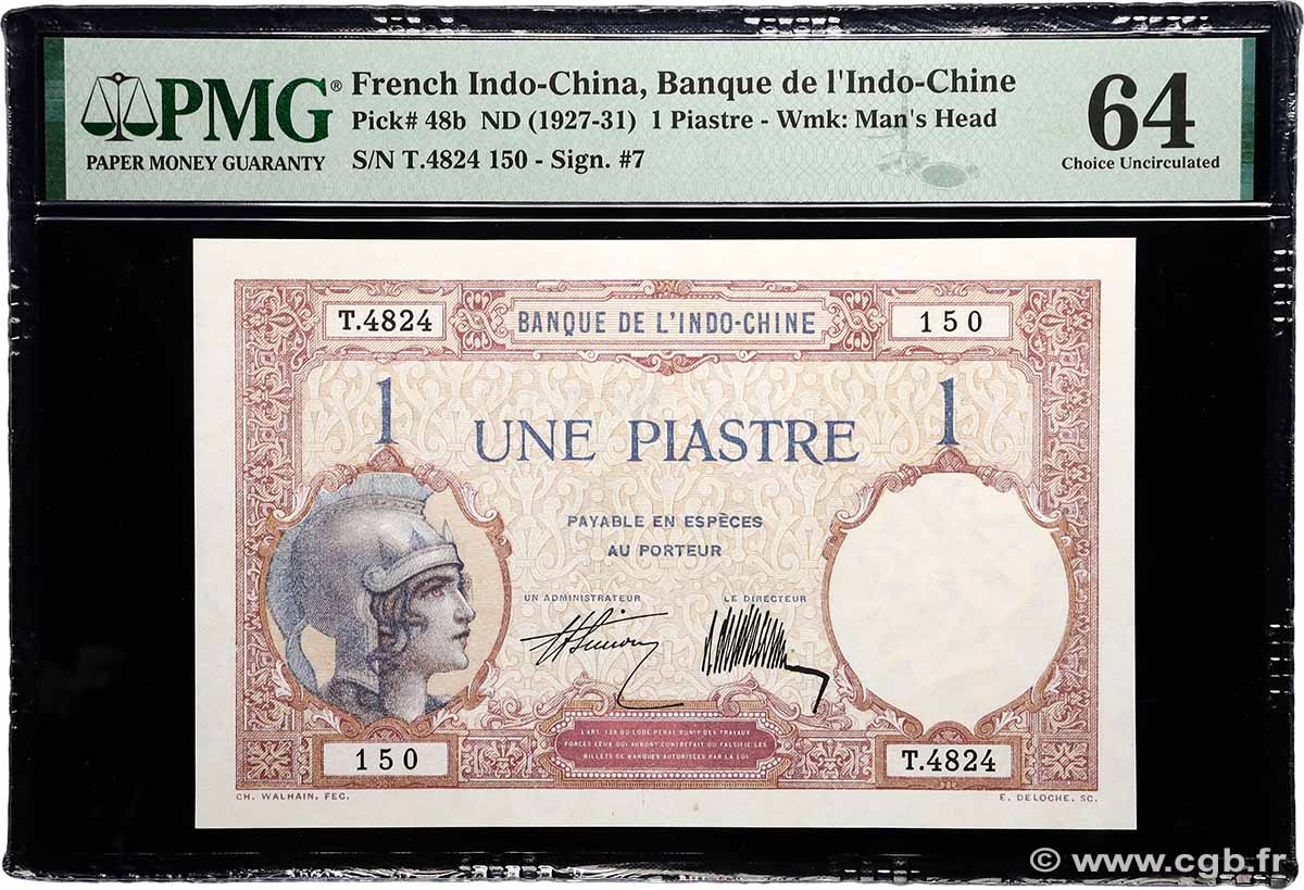 1 Piastre FRANZÖSISCHE-INDOCHINA 1927 P.048b fST+