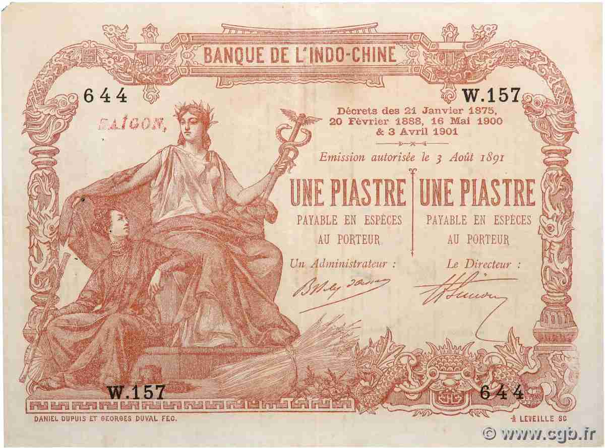 1 Piastre - 1 Piastre FRANZÖSISCHE-INDOCHINA Saïgon 1903 P.034a fVZ