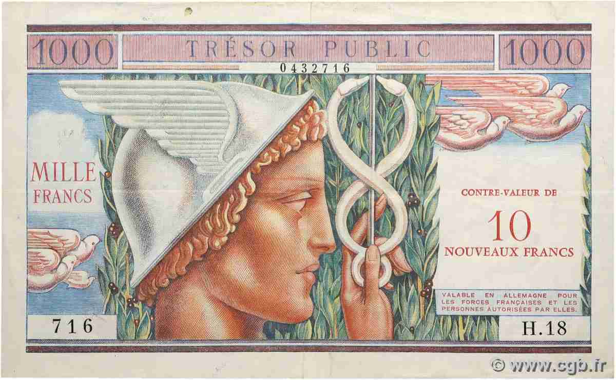 10NF sur 1000 Francs TRÉSOR PUBLIC FRANCE 1960 VF.38.01 VF+