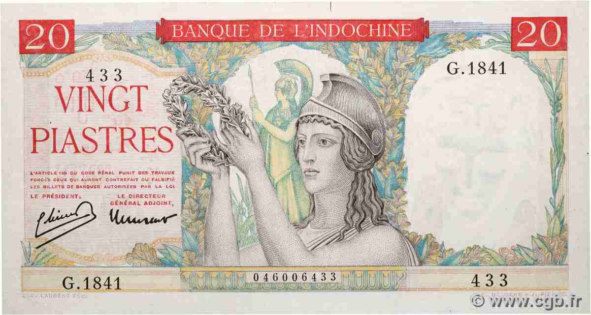 20 Piastres FRANZÖSISCHE-INDOCHINA 1949 P.081a VZ+