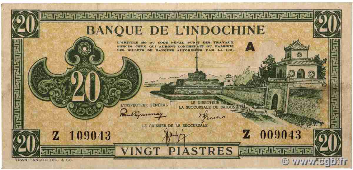 20 Piastres vert FRANZÖSISCHE-INDOCHINA 1944 P.070 fVZ