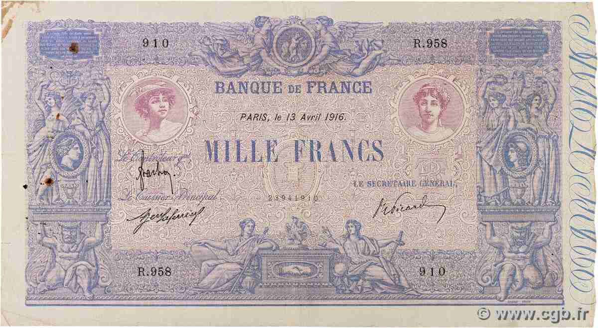 1000 Francs BLEU ET ROSE FRANCE 1916 F.36.30 F