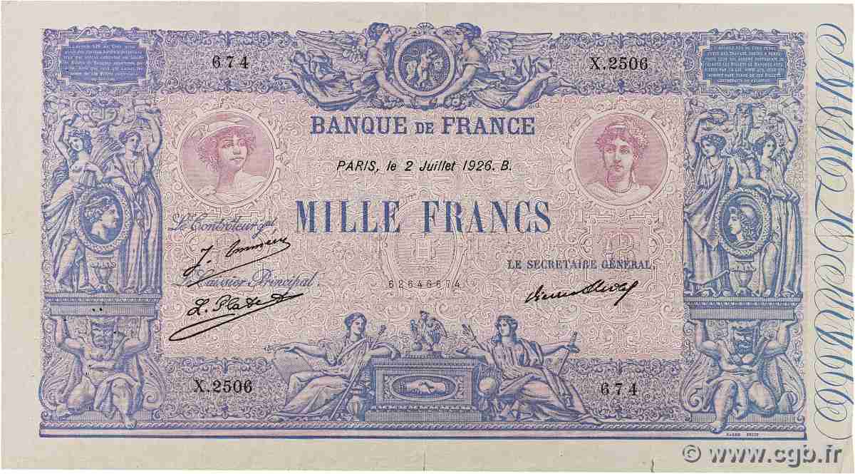 1000 Francs BLEU ET ROSE FRANCE 1926 F.36.43 F+