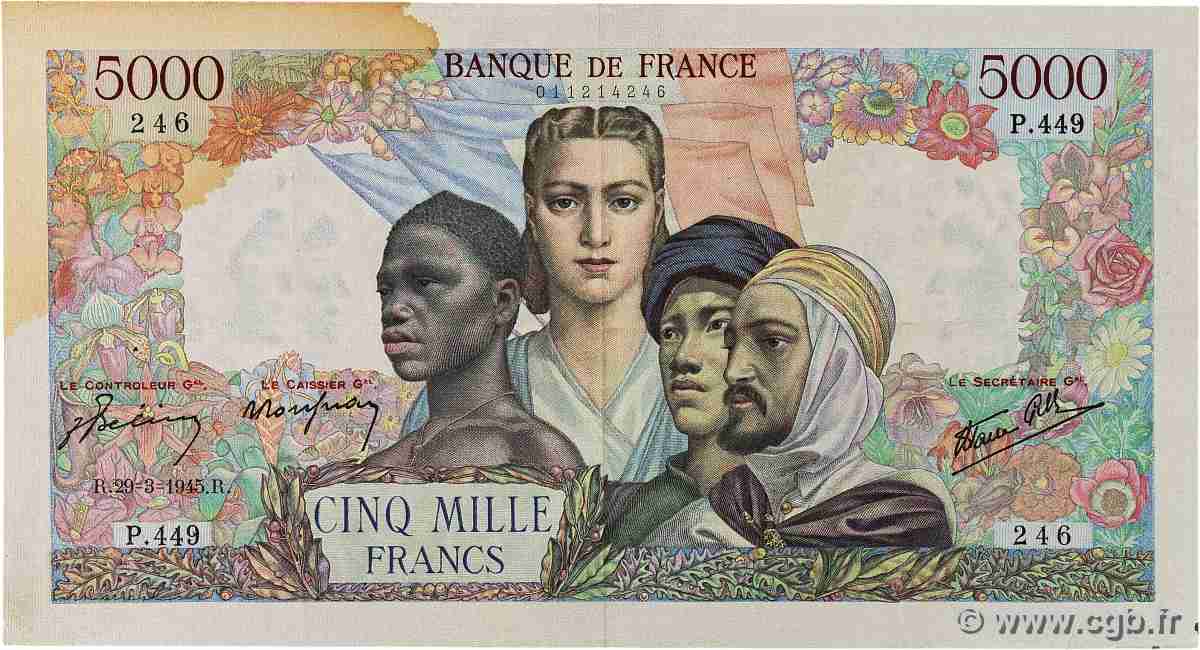 5000 Francs EMPIRE FRANÇAIS FRANCE 1945 F.47.19 VF