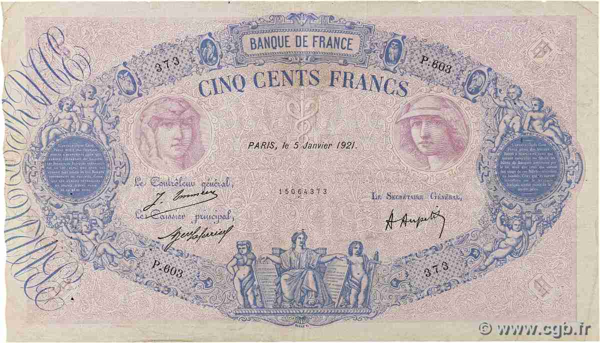500 Francs BLEU ET ROSE FRANCE 1921 F.30.25 F
