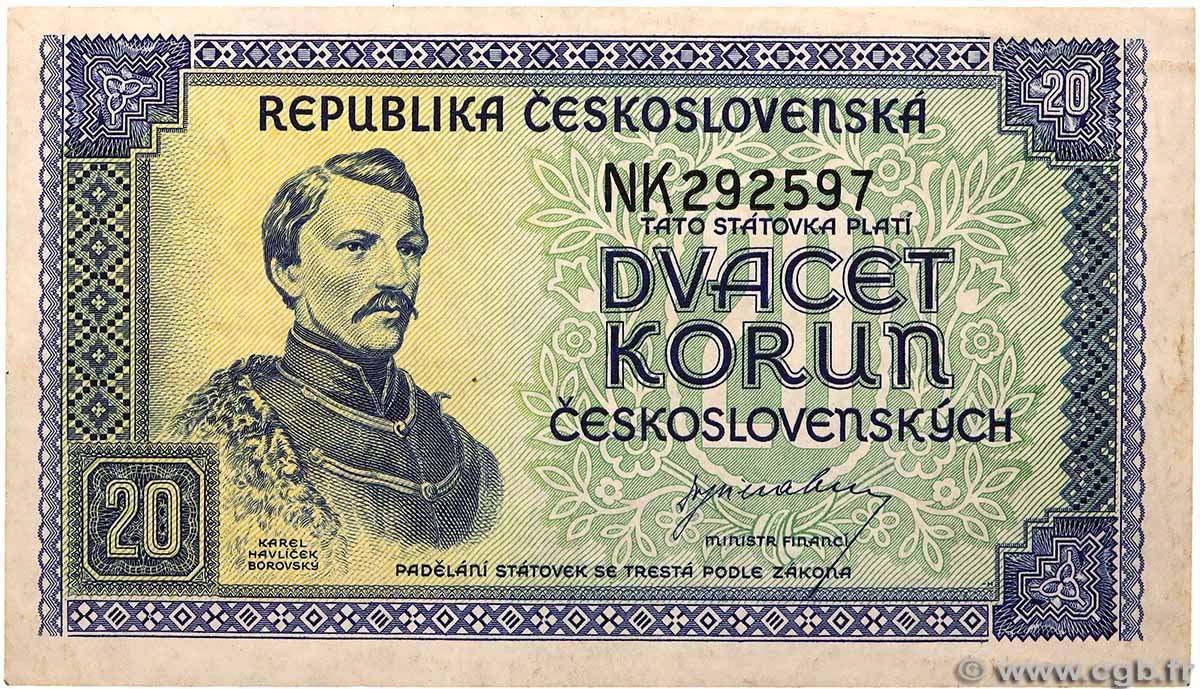 20 Korun CZECHOSLOVAKIA 1945 P.061 XF