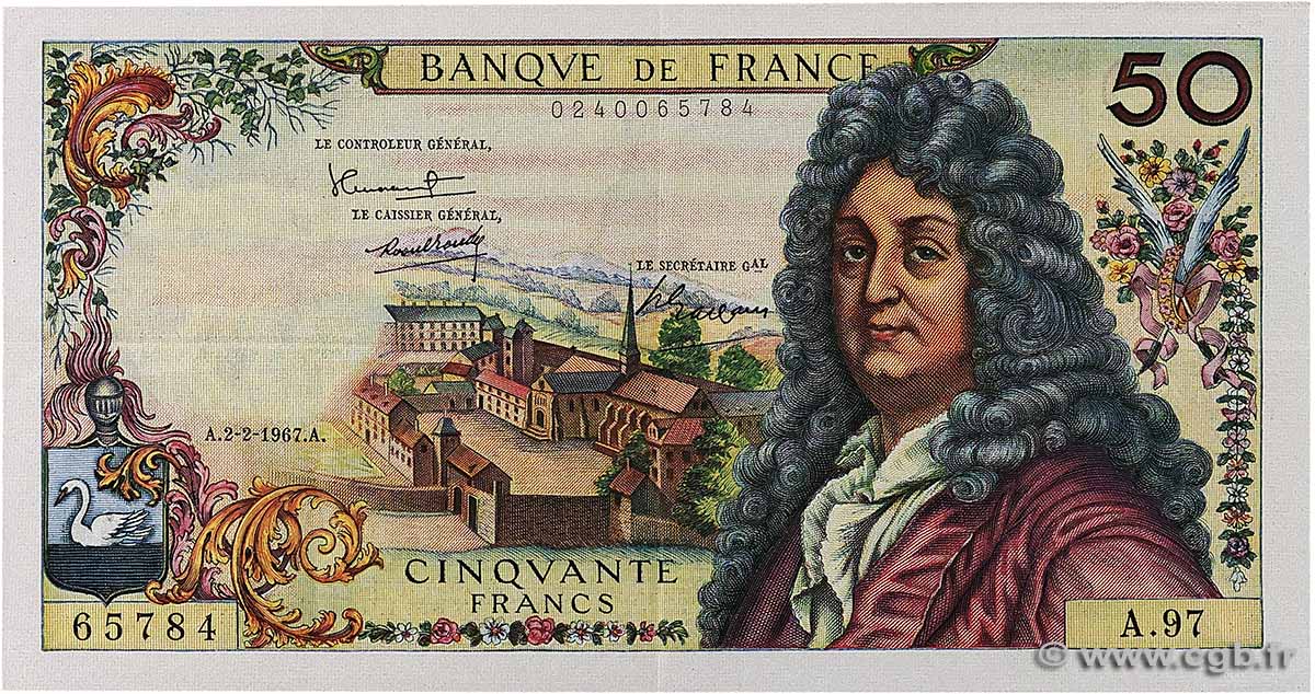50 Francs RACINE FRANCE 1967 F.64.09A97 VF+