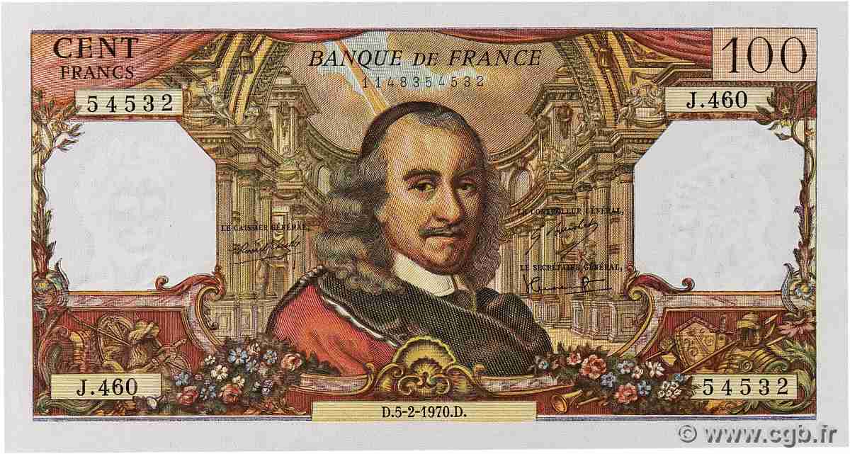 100 Francs CORNEILLE FRANCE 1970 F.65.30 AU-