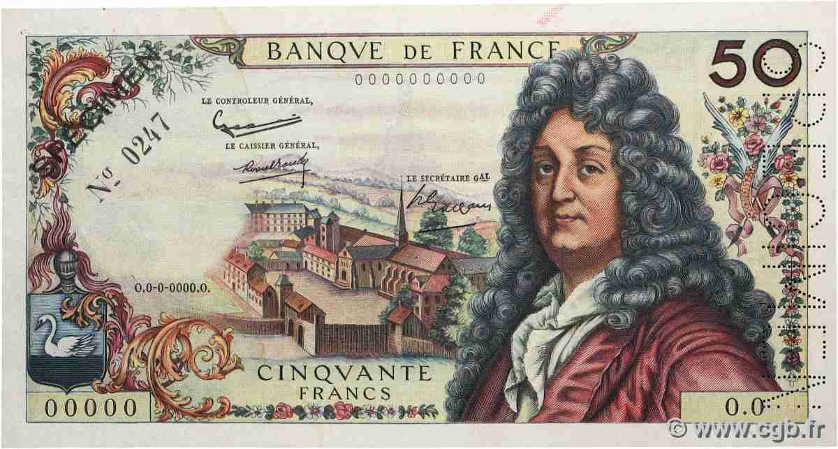 50 Francs RACINE Spécimen FRANCE 1962 F.64.01Spn XF