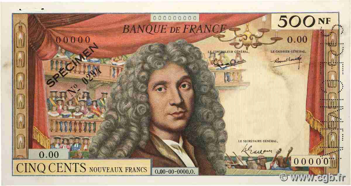 500 Nouveaux Francs MOLIÈRE Spécimen FRANCE 1959 F.60.01Spn VF+