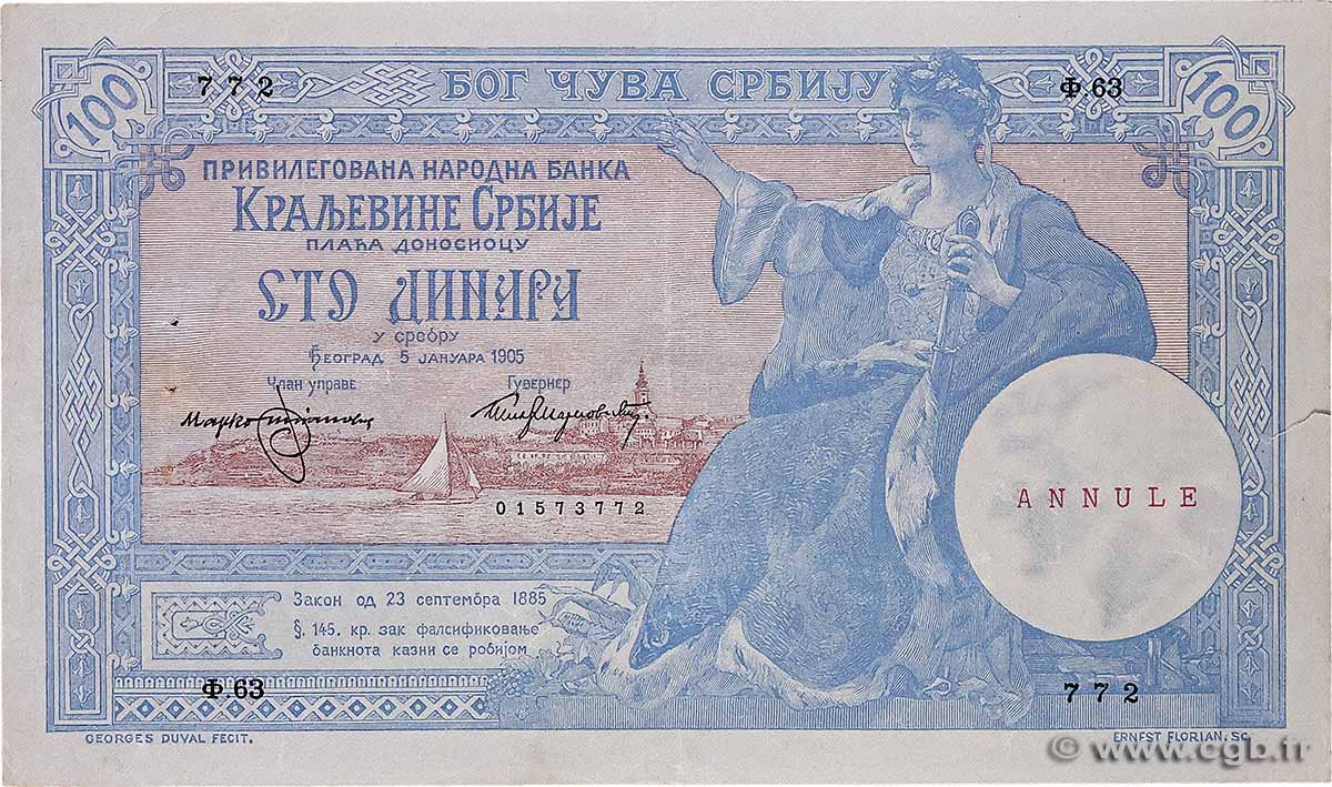 100 Dinara Annulé SERBIA 1905 P.12a VF+