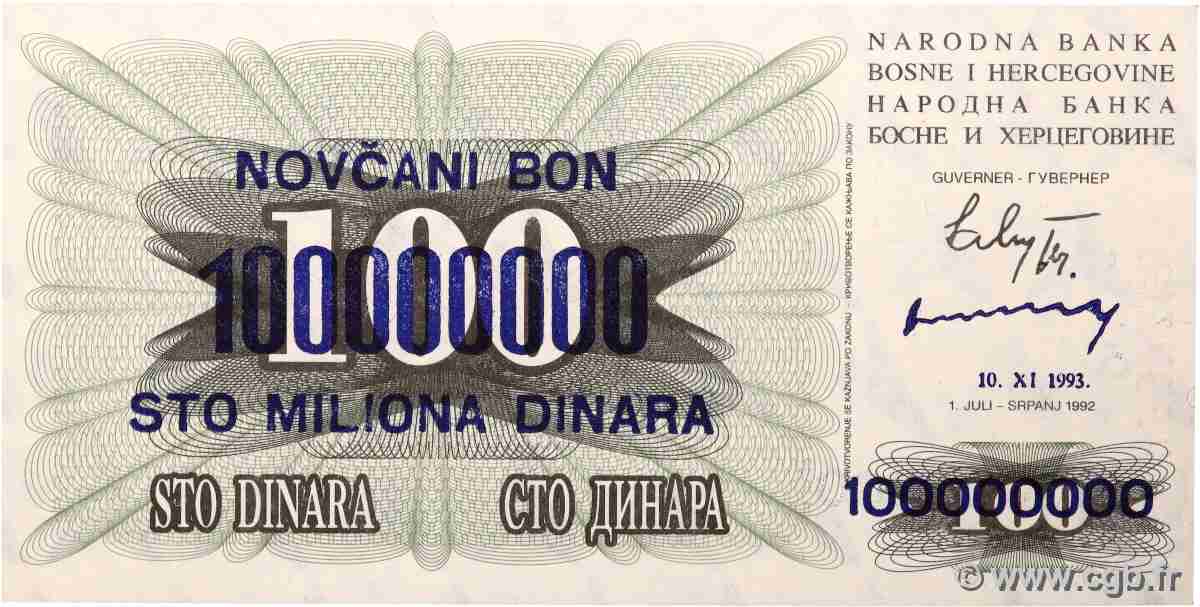 100000000 Dinara BOSNIA HERZEGOVINA 1993 P.037a UNC