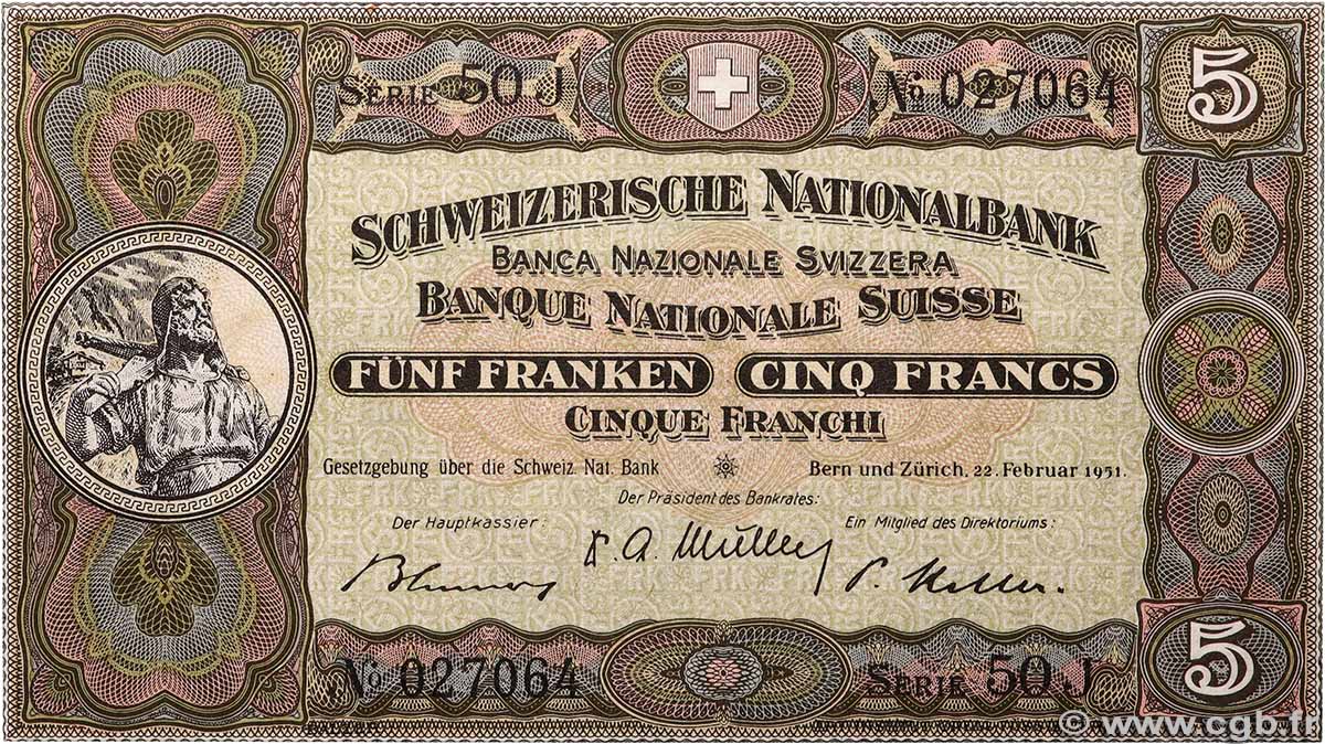 5 Francs SUISSE 1951 P.11o AU