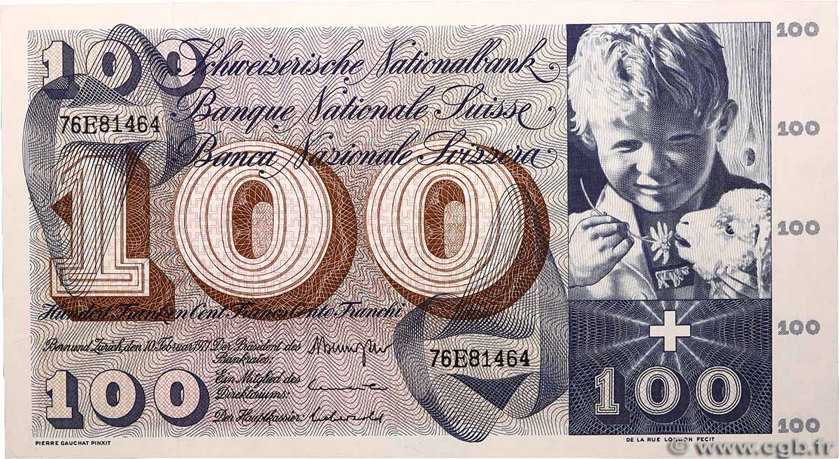 100 Francs SUISSE 1969 P.49k UNC-