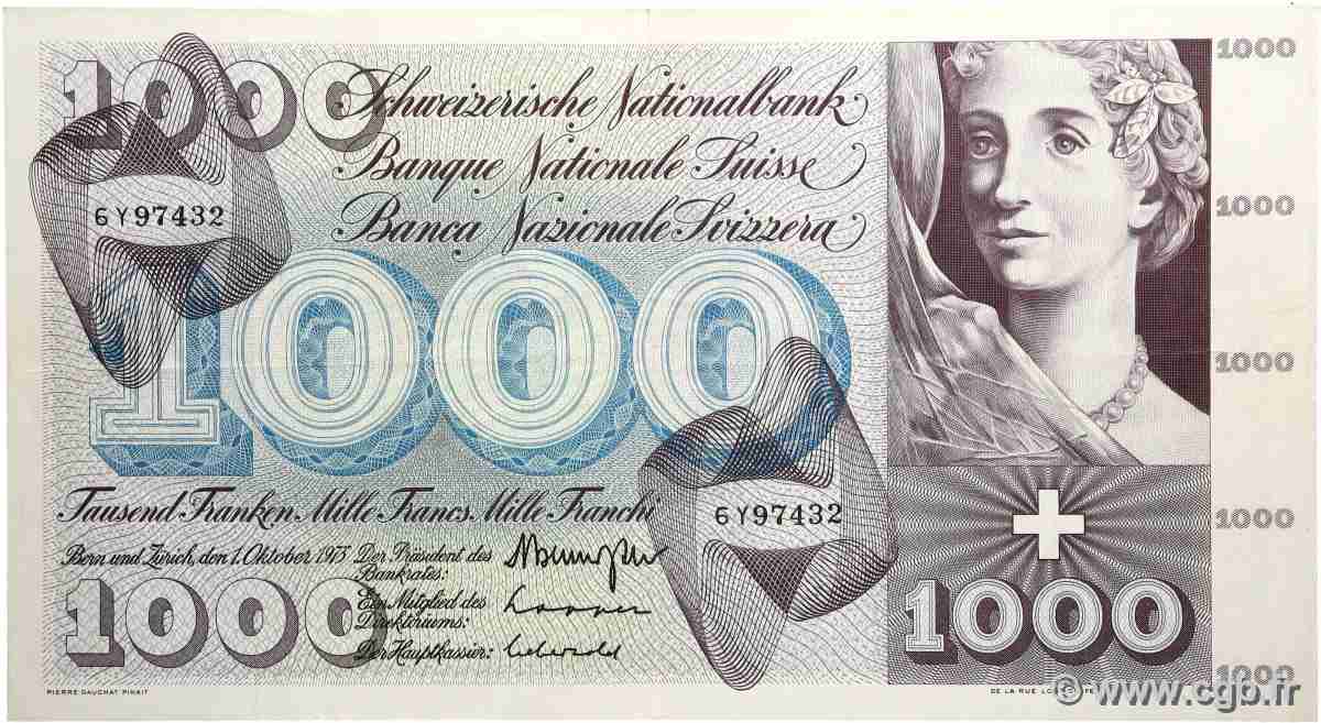 1000 Francs SWITZERLAND 1973 P.52l VF