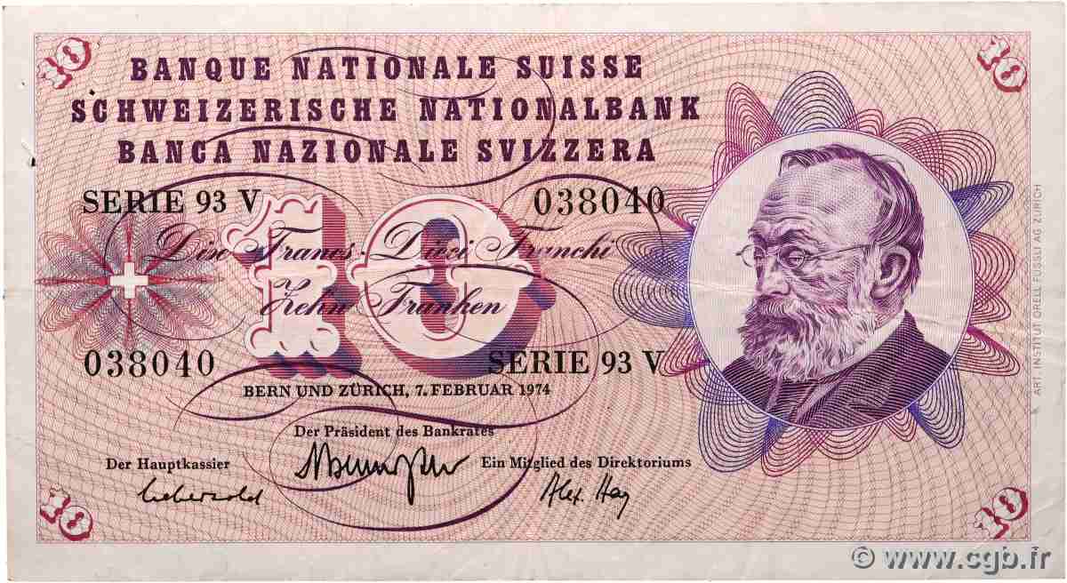 10 Francs SUISSE 1974 P.45t F+