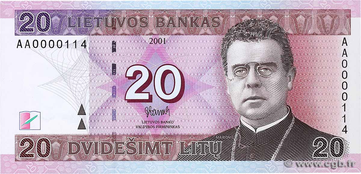 20 Litu Petit numéro LITHUANIA 2001 P.66 UNC