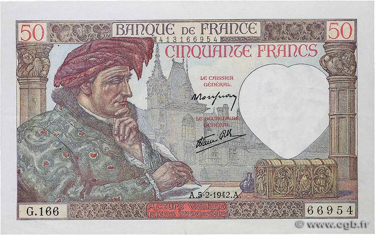 50 Francs JACQUES CŒUR FRANCE 1942 F.19.19 XF-
