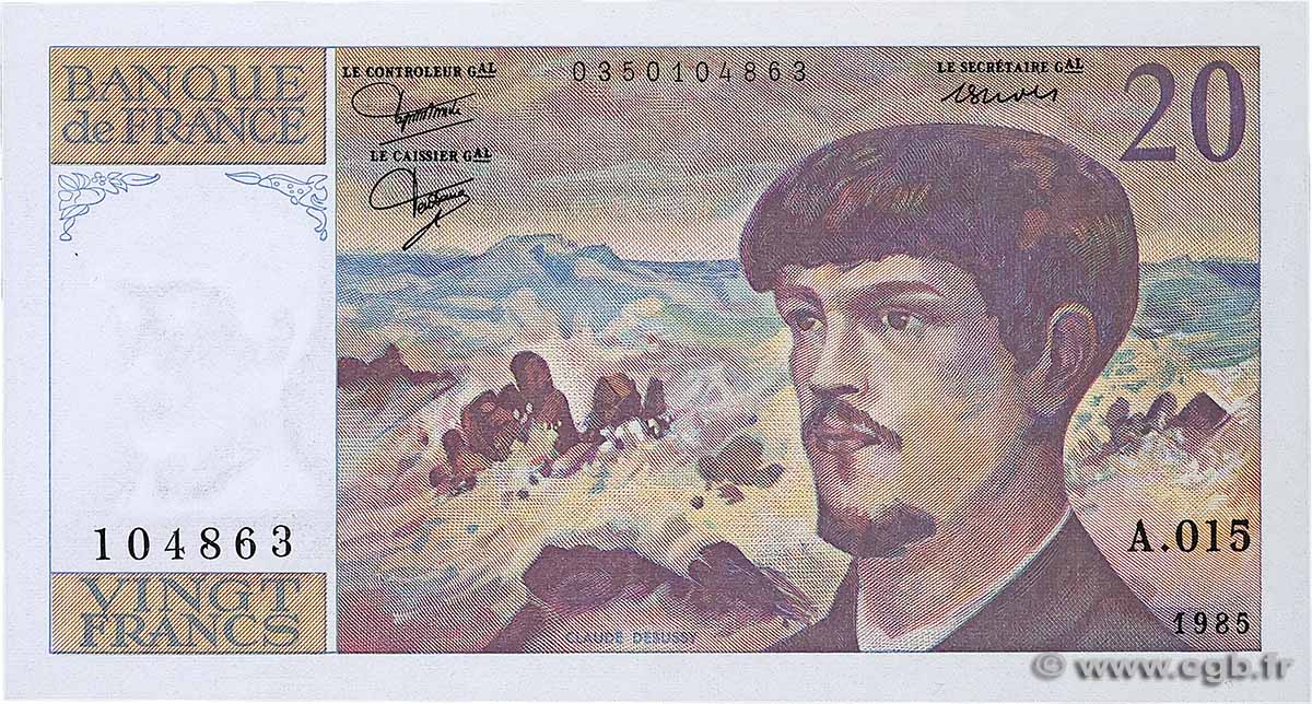 20 Francs DEBUSSY FRANCE 1985 F.66.06A15 UNC-