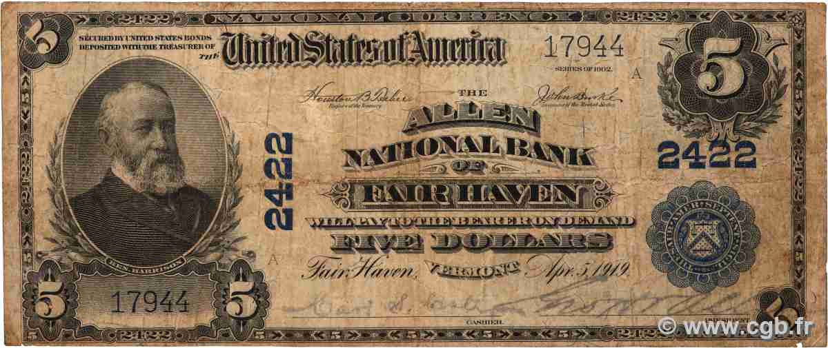5 Dollars ESTADOS UNIDOS DE AMÉRICA Fair Haven 1919 FR.608 RC+