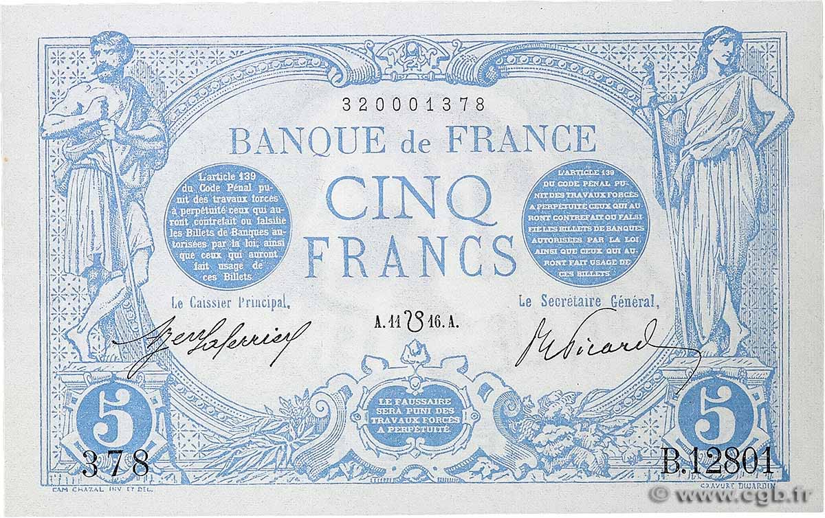 5 Francs BLEU lion inversé FRANCE 1916 F.02bis.04 AU+