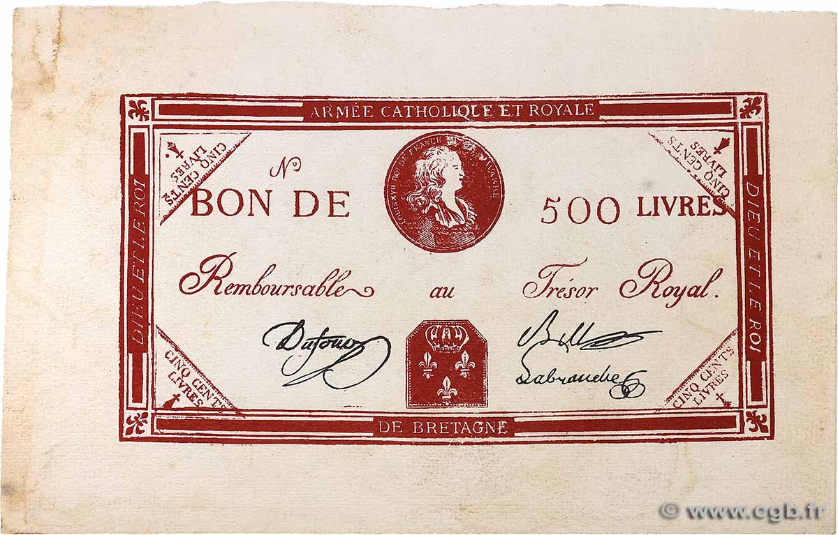 500 Livres Louis XVII Faux FRANCE 1794 Laf.278 XF