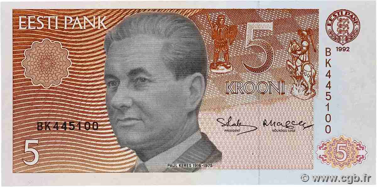 5 Krooni ESTONIA 1992 P.71b SC+