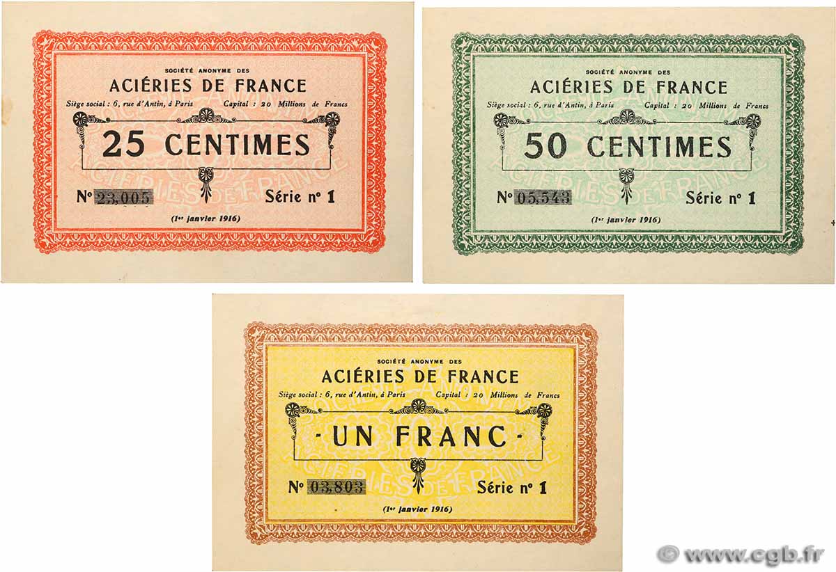 25, 50 Centimes et 1 Francs Lot FRANCE régionalisme et divers Isbergues 1916 JP.62-747, JP.62-748 et JP.62-750 pr.SPL