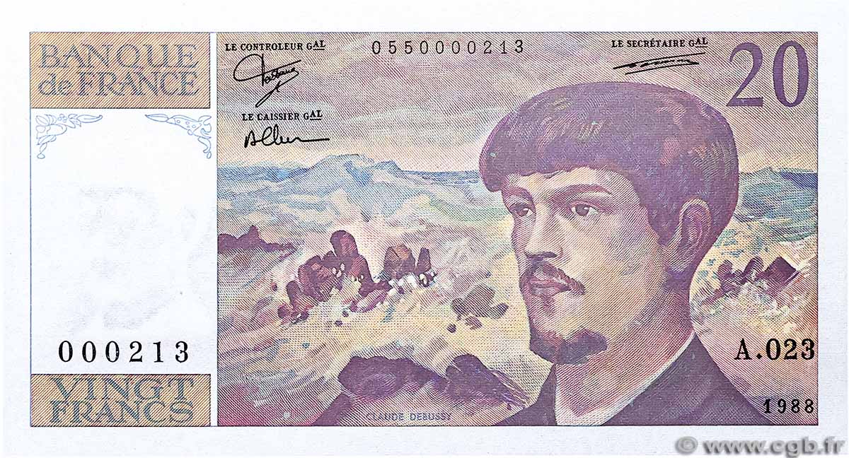 20 Francs DEBUSSY Petit numéro FRANCE 1988 F.66.09A23 NEUF