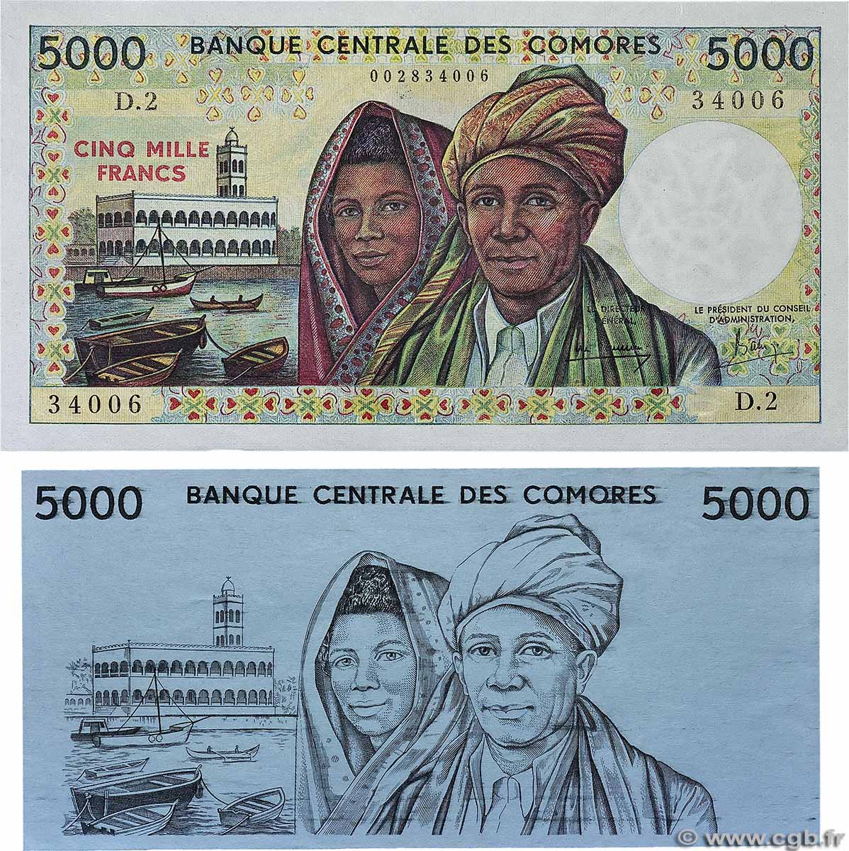 5000 Francs Lot COMORE 1986 P.12a q.FDC