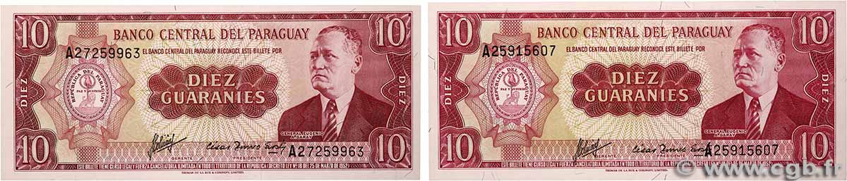10 Guaranies Lot PARAGUAY 1963 P.196b FDC