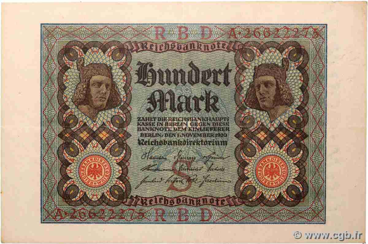100 Mark GERMANY 1920 P.069b VF