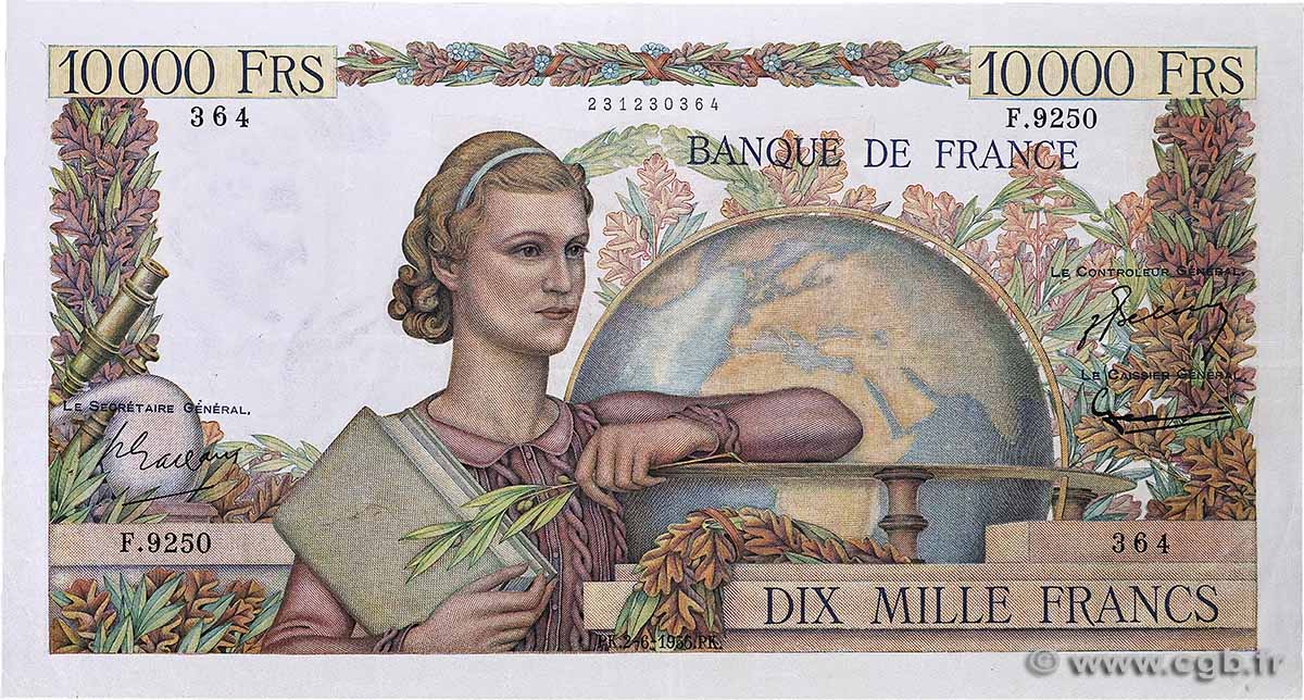 10000 Francs GÉNIE FRANÇAIS FRANCE 1955 F.50.75 TTB