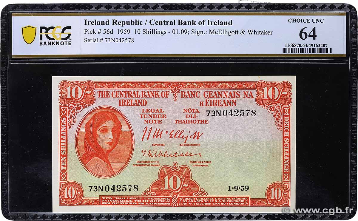 10 Shillings IRELAND REPUBLIC 1959 P.056d UNC-